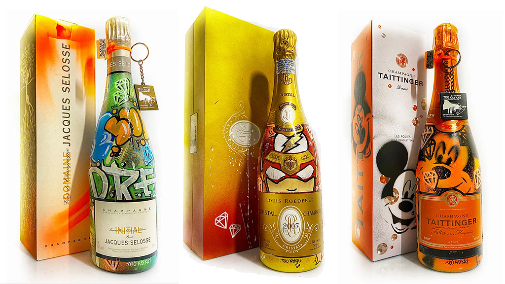 Spirito Italiano Signorvino vende online 30 bottiglie Giulio Ferrari decorate da Teo KayKay