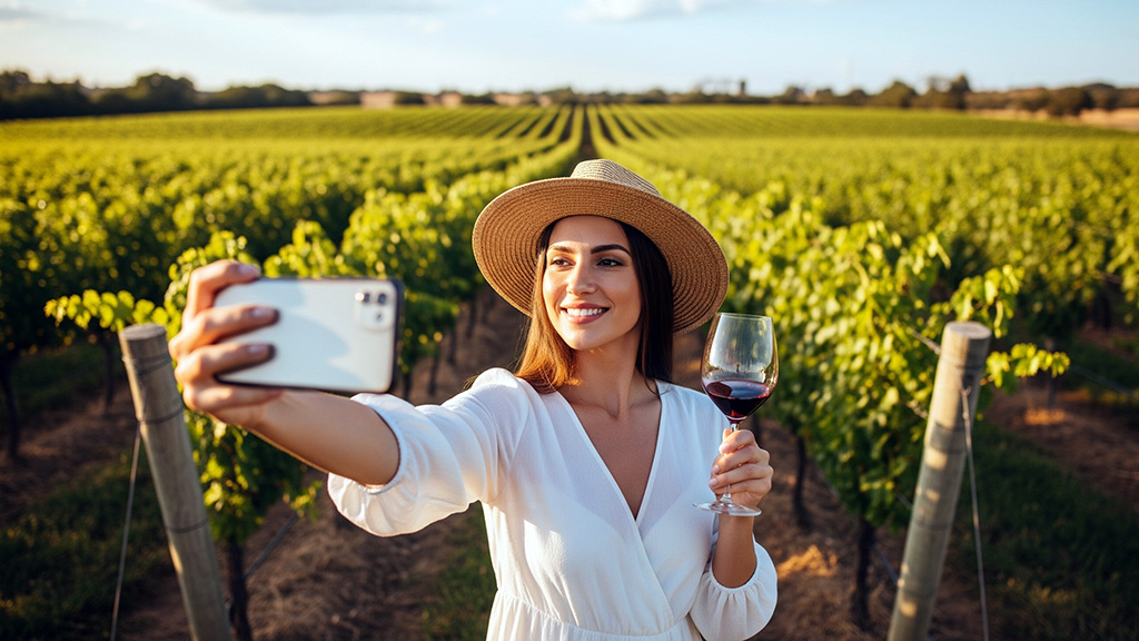 vino vigneto ragazza selfie
